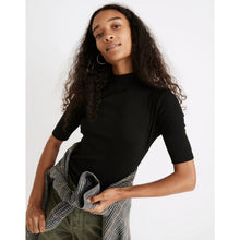 Load image into Gallery viewer, Madewell Drapey-Rib Mock Neck Short Sleeve Pullover Casual Top Black S
