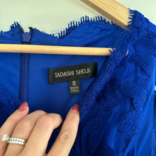 Load image into Gallery viewer, Tadashi Shoji Embroidered Lace Blouson Waist Dress Marna Blue 8
