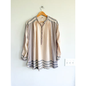 Free People Metallic Thread Long Sleeve Tunic Mini Dress Cream Gray XS
