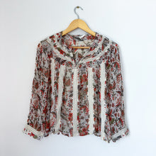 Load image into Gallery viewer, Anthropologie Feather Bone Elena Floral Print Lace Sheer Blouse Cream/Red 8
