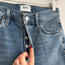 Load image into Gallery viewer, AGOLDE Nico High Rise Distressed Hem Button-Fly Denim Skinny Jeans Blue 25
