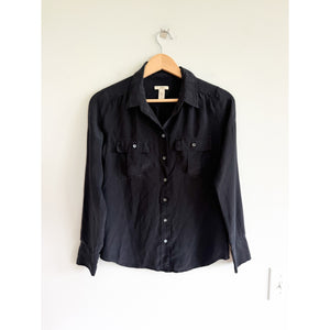 J. Crew Silk Long Sleeve Collared Casual Button Up Shirt Black 6