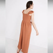 Load image into Gallery viewer, Madewell Lightspun Lucie Flutter Sleeve Smocked Wide Leg Jumpsuit Brown 4
