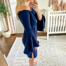 Load image into Gallery viewer, Bardot Solange Off Shoulder Fluted Bell Sleeve Dress Navy Blue
