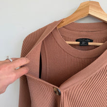 Load image into Gallery viewer, Rachel Zoe Ribbed Knit Button Front Cardigan Mini Tank Dress Set Brown S
