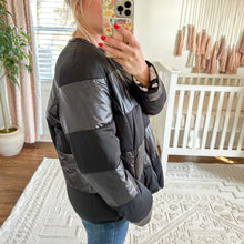 Load image into Gallery viewer, ST. JOHN Reversible Down Duck Feather Puffer Jacket in Caviar Multi $1195
