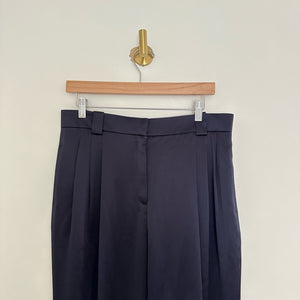 Lafayette 148 NY Wyatt High-Rise Pleated Cropped Pants Navy Blue 10