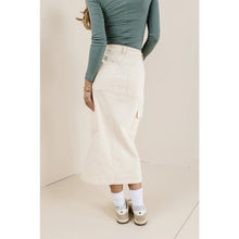 Load image into Gallery viewer, Böhme Khloe Denim Front Slit Cargo Pockets Midi Skirt Cream S NWT
