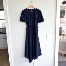 Load image into Gallery viewer, Maggy London Textured Short Sleeve Belted Midi Dress Navy Blue 4 NWT
