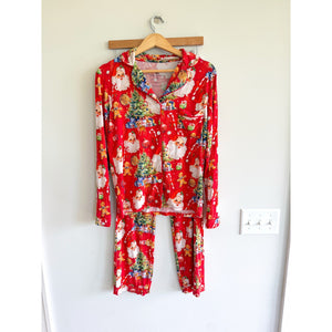 Bums & Roses In The Nick of Time Santa Claus Holiday Print Pajama Set Red XS