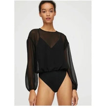 Load image into Gallery viewer, Aritzia Wilfred Talmont Sheer Sheer Chiffon Bodysuit Black XS

