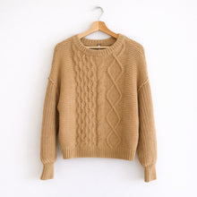 Load image into Gallery viewer, Free People Dream Cable-Knit Crew Neck Pullover Sweater Brown XS
