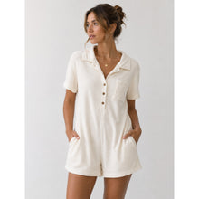 Load image into Gallery viewer, Ascot + Hart Terry Cloth Collared Short Sleeve Button Front Romper White S
