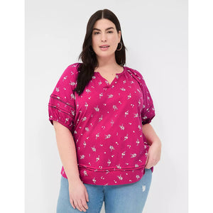 Lane Bryant Floral V-Neck Short Sleeve Blouse Pink 18 NEW