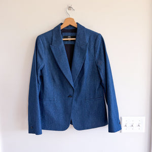 Hipchik Couture Crystal Skull Embellished Single-Breasted Blazer Denim Blue 14