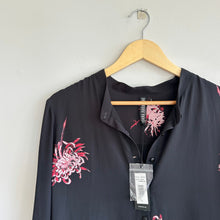 Load image into Gallery viewer, Yoana Baraschi Floral Long Sleeve Tunic Ruffle Shirt Dress Black L
