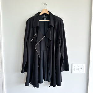 Frank Lyman Asymmetrical Zip Up Draped Collared Jacket Black 18