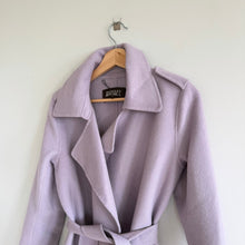 Load image into Gallery viewer, Badgley Mischka Double Face Wool Tie Waist Wrap Trench Coat Purple S
