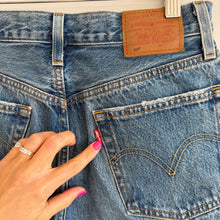 Load image into Gallery viewer, Levi's 501 Button Fly Distressed High Rise Straight Leg Jeans Blue 26
