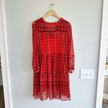 Load image into Gallery viewer, Anthropologie Maeve Canna Semi-Sheer V-Neck Mini Swing Dress Red 0

