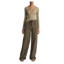 Load image into Gallery viewer, Vince Mid-Rise Drawstring Waist Wide Leg Utility Pants Olive Green L

