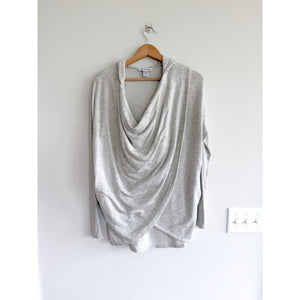 Athleta Purana Wrap Draped Long Sleeve Pullover Tulip Hem Sweatshirt Gray XS