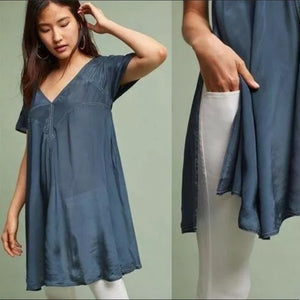 Anthropologie Akemi + Kin Bari V-Neck Side Slit Tunic Dress Blue XS