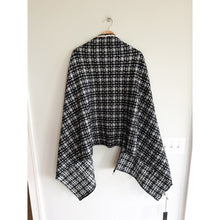 Load image into Gallery viewer, Mitchie's Tweed Knitted Gold Detail Pockets Fox Trim Wrap Black White OS NWT
