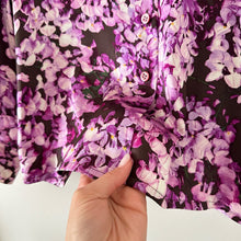 Load image into Gallery viewer, Escada by Neiman Marcus Silk Floral Long Sleeve Button Up Shirt Purple 34
