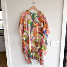 Load image into Gallery viewer, Aratta Silent Journery Floral Beaded Tassel Fringe Hem Kimono Top Pink OS NWT
