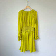Load image into Gallery viewer, Kate Spade Smocked Silk Georgette Mini Dress Green/Yellow XL NWT
