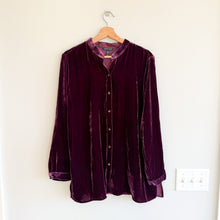 Load image into Gallery viewer, Eileen Fisher Silk Blend Velvet Classic Collar Button Down Shirt in Casis
