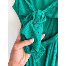 Load image into Gallery viewer, The Drop Tulsi Floral Eyelet Sleeveless Tie Back Dress Ultra Marine Green S NWT
