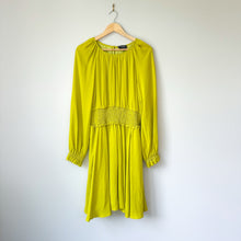 Load image into Gallery viewer, Kate Spade Smocked Silk Georgette Mini Dress Green/Yellow XL NWT
