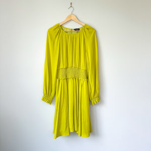 Kate Spade Smocked Silk Georgette Mini Dress Green/Yellow XL NWT