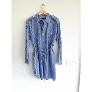 Rag & Bone Nadine Pinstripe Long Sleeve Mini Shirt Dress Blue L