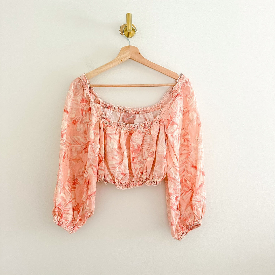 Show Me Your Mumu Claudia Crop Top in Pink Majestic Palm L