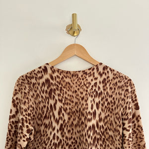 Aqua Cashmere Leopard Print Button Front Cardigan Sweater Brown M