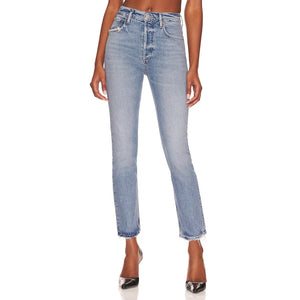 Agolde Riley Long Button-Fly High Rise Denim Straight Jeans Blue 26