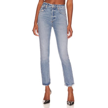 Load image into Gallery viewer, Agolde Riley Long Button-Fly High Rise Denim Straight Jeans Blue 26
