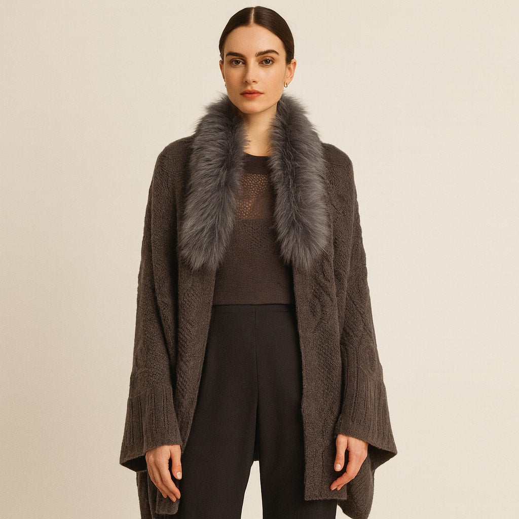 Cashmere Rabbit Fur Neck Warmer Wrap Gray One Size