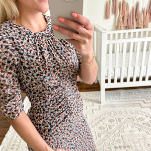 Whistles Silk Blend Terracotta Geometric Print Ruched Dress 4