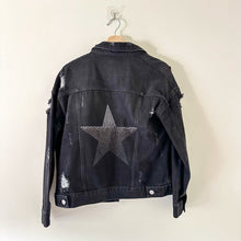 Load image into Gallery viewer, Hipchik Couture Star Embellished Distressed Denim Jacket Black L
