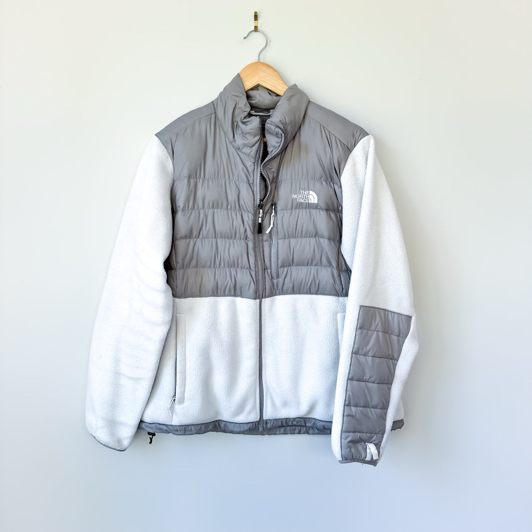 The North Face Denali Fleece Full Zip Polartec Puffer Jacket Gray Ivory XL