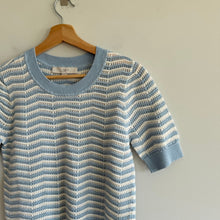 Load image into Gallery viewer, LOFT Short Sleeve Sweater Top Blue White Stripe XS NWT
