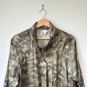 Cami NYC Quinn Silk Camouflage Print Zip Up Jacket Green L