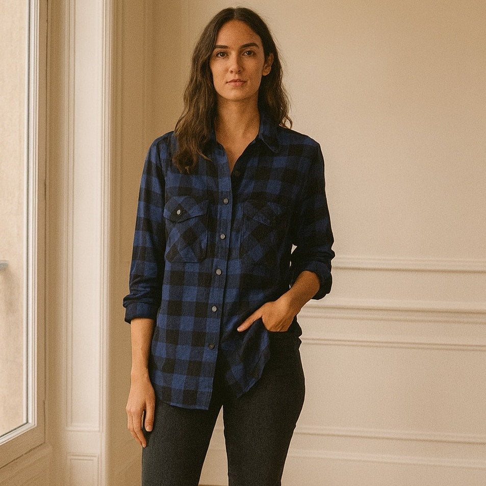 Sanctuary Evereve Boyfriend Plaid Shirt Rich Indigo S NWT