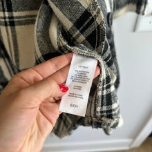 Load image into Gallery viewer, Steve Madden Plaid Mid-Length Button Front Shirt Jacket Ivory/Black S
