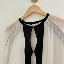Load image into Gallery viewer, Silk Crystal Embellished Sheer Tie-Short Sleeve Swimwear Cover Up White/Black
