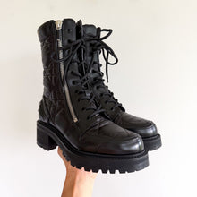 Load image into Gallery viewer, Valentino Garavani Quilted Leather Lace-Up Zipper Combat Boots Black 38.5 NEW
